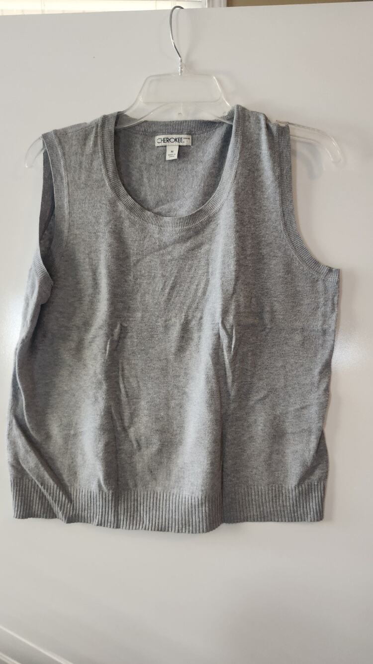 Cherokee Brand Gray Sweater Vest Scoop Neck Sleeveless Womens M #302